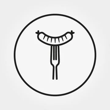 Sausage on a fork. Camping. Icon. Vector. Editable Thin line. Stock Illustration
