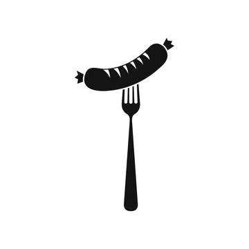 Sausage on a fork flat icon, simple style Illustrazione stock