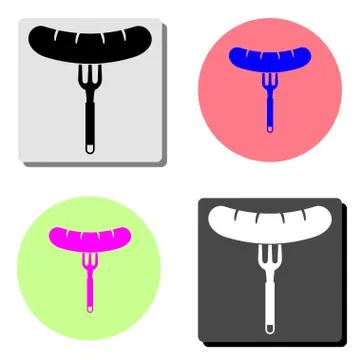 Sausage, fork. flat vector icon Illustrazione stock