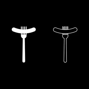 Sausage on fork grilled barbeque meat BBQ picnic food restaurant concept se.. Stock Illustration