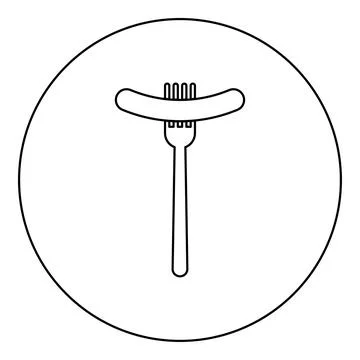 Sausage on fork grilled barbeque meat BBQ picnic food restaurant concept ic.. Ilustração Stock