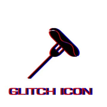 Sausage on fork icon flat. Stock Illustration