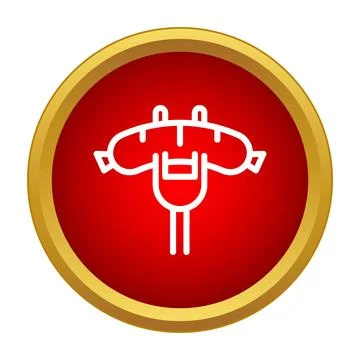 Sausage on fork line icon in red circle Stock Illustration