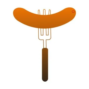 Sausage on fork orange lines Stock Illustration