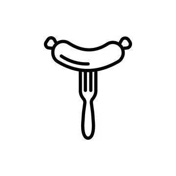 Sausage on fork outline icon. linear style sign for mobile concept and web Stock Illustration