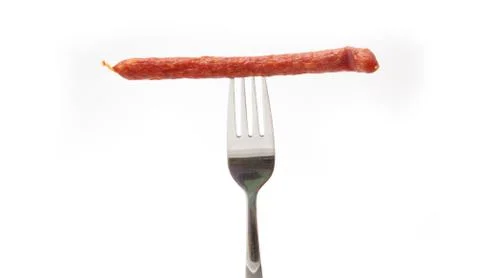 Sausage on a fork Stock-Fotos