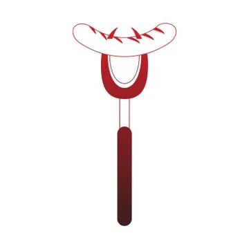 Sausage on fork red lines Stock Illustration