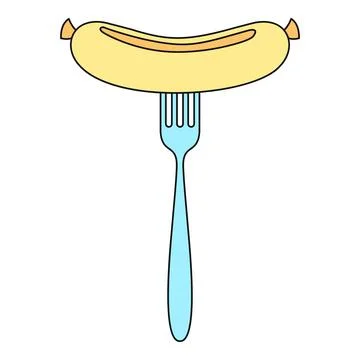 Sausage on fork simple line art illustration Stock Illustration