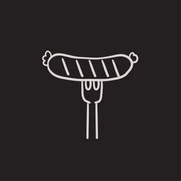 Sausage on fork sketch icon Stock Illustration