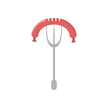 Sausage on Fork Vector Icon Illustration Stock Illustration