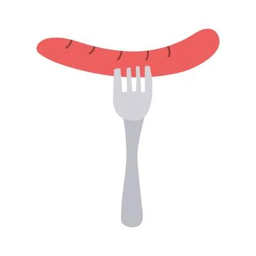 Sausage with fork on white background for web Stock Illustration