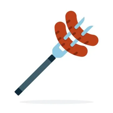 Sausage grill on meat fork vector flat isolated Stock Illustration
