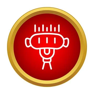 Sausage grilling on barbecue fork simple line icon Stock Illustration