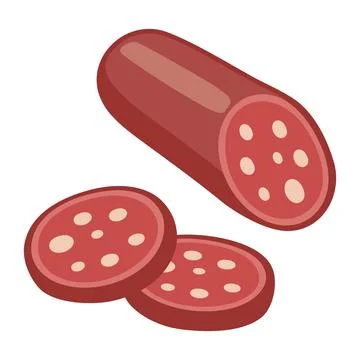 Sausage half and slice. Vector color vector illustration Stock Illustration