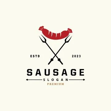 Sausage Logo, Vector Meat Fork and the Sausage Food, Restaurant Inspiration.. Illustrazione stock