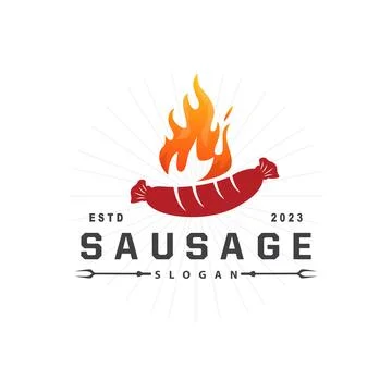 Sausage Logo, Vector Meat Fork and the Sausage Food, Restaurant Inspiration.. Illustrazione stock