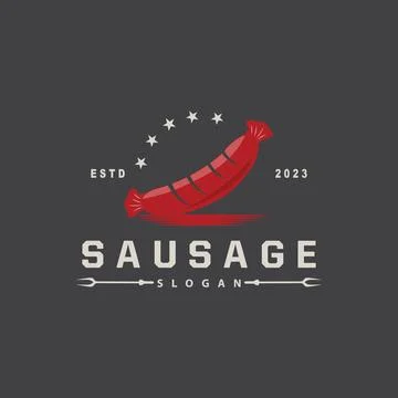 Sausage Logo, Vector Meat Fork and the Sausage Food, Restaurant Inspiration.. Illustrazione stock