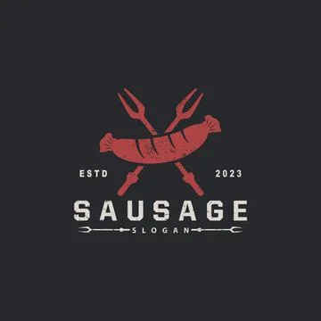 Sausage Logo, Vector Meat Fork and the Sausage Food, Restaurant Inspiration.. Illustrazione stock