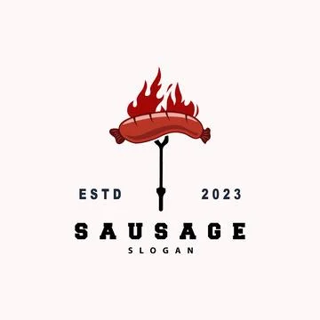 Sausage Logo, Vector Meat Fork and the Sausage Food, Restaurant Inspiration.. Illustrazione stock