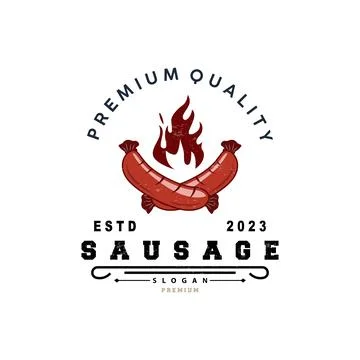 Sausage Logo, Vector Meat Fork and the Sausage Food, Restaurant Inspiration.. Illustrazione stock