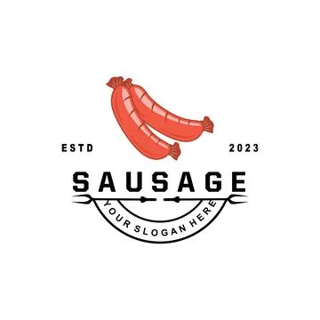 Sausage Logo, Vector Meat Fork and the Sausage Food, Restaurant Inspiration.. Ilustração Stock