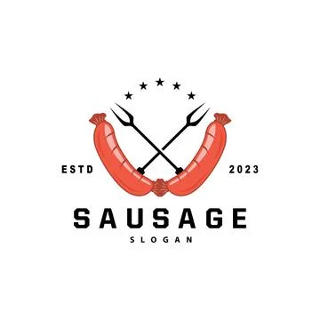 Sausage Logo, Vector Meat Fork and the Sausage Food, Restaurant Inspiration.. Illustrazione stock