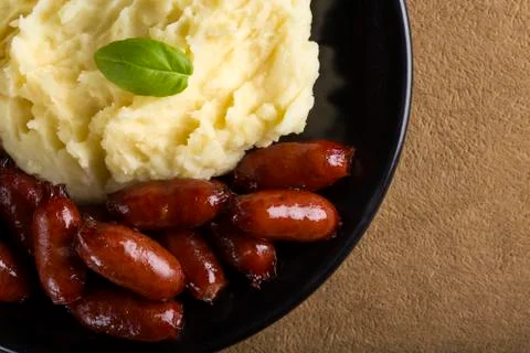 Sausage with mashed potatoes Foto stock