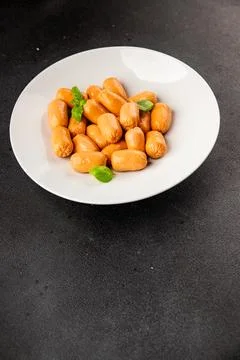 Sausage mini meat portion size fast food natural product tasty snack fresh .. Stock Photos