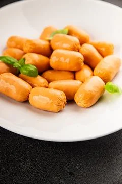Sausage mini meat portion size fast food natural product tasty snack fresh .. Stock Photos