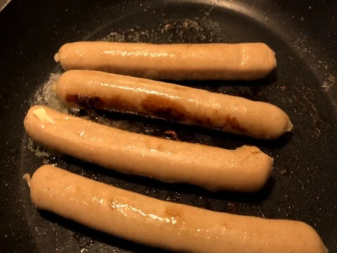 Sausage in pan. Stock Footage