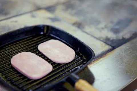 The sausage in the pan Stock Photos