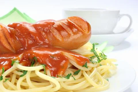 Sausage with pasta Stock Photos