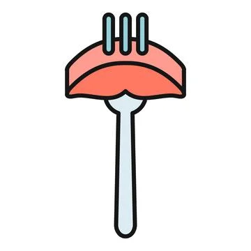 Sausage piece on fork flat design cartoon icon Stock Illustration
