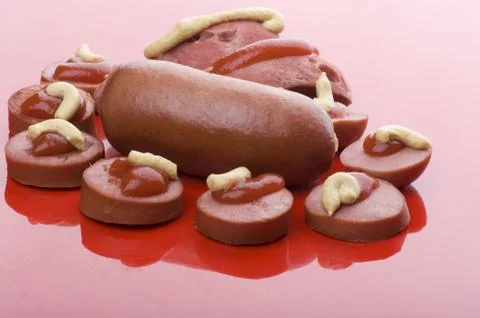 Sausage on red Foto stock