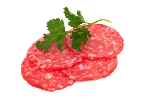 Sausage slices isolated Foto stock