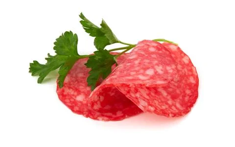 Sausage slices isolated Foto stock