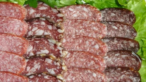 Sausage slicing Video stock 125612318