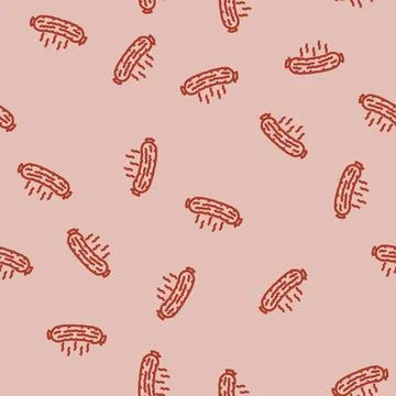 Sausage smoked line vector seamless pattern Stock Illustration