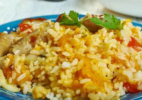 Sausage  squash risotto Stock Photos