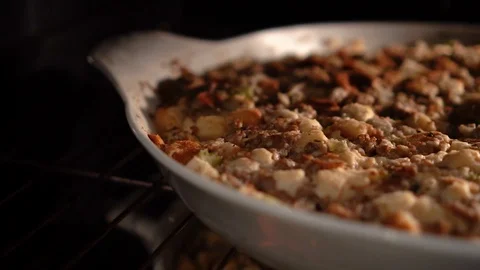 Sausage stuffing baking inside the oven 스톡 동영상 93189797
