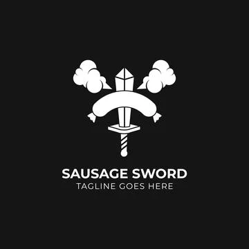 Sausage Sword Concept, Monogram Style Perfect for Restaurant Logo Stock Illustration