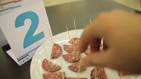 Sausage tasting Stock Footage 73996319