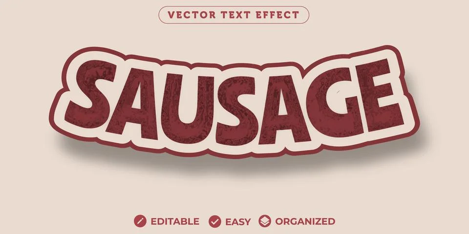 Sausage Text Effect,Fully Editable Font Text Effect Stock Illustration