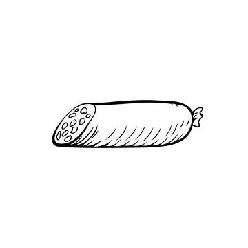 Sausage thin black lines on a white background - Vector Stock Illustration