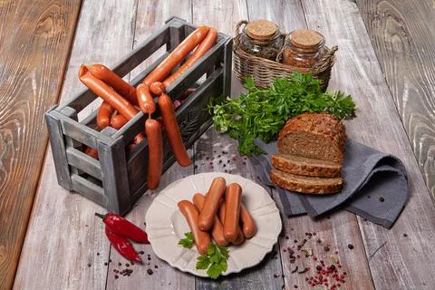 Sausages And The Bread Stock Photos
