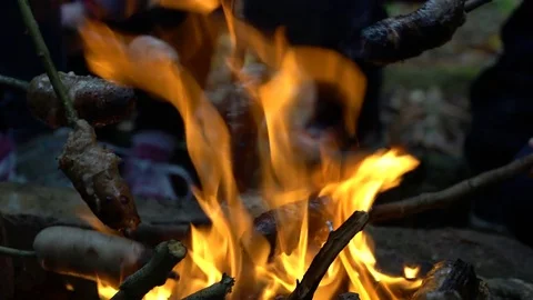 Sausages are burning on the fire 스톡 동영상 81756842