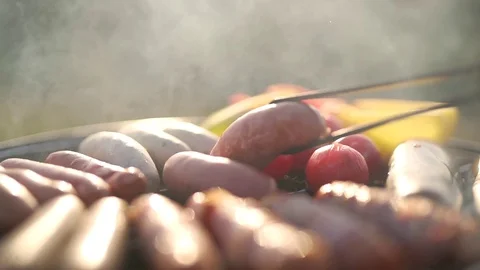 Sausages are grilled close up Stock Footage 80840711
