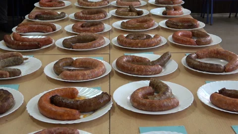 Sausages are placed on a plate Video stock 141529338