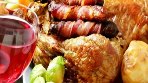 Sausages in bacon Stock Photos