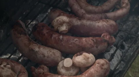 Sausages on barbecue Stock Footage